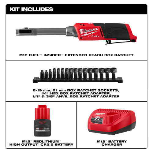 M12 FUEL INSIDER Extended Reach Box Ratchet Kit w/ Battery and Charger 12 M12 FUEL INSIDER Extended Reach Box Ratchet Kit w/ Battery and Charger