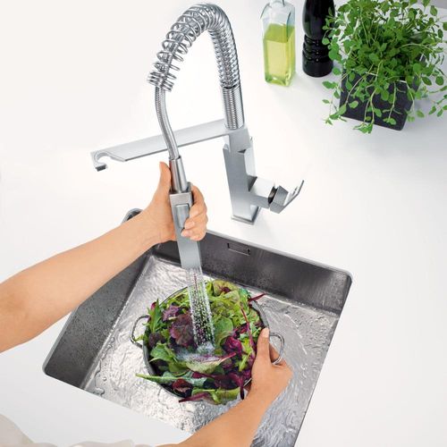 Eurocube Single-Handle Semi-Pro Dual Spray Kitchen Faucet 1.75 Gpm (Supersteel), 31401DC0 2 Eurocube Single-Handle Semi-Pro Dual Spray Kitchen Faucet 1.75 Gpm (Supersteel), 31401DC0