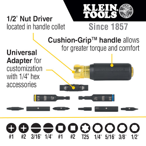 11-in-1 Impact Rated Multi-Bit Screwdriver/Nut Driver 12 11-in-1 Impact Rated Multi-Bit Screwdriver/Nut Driver