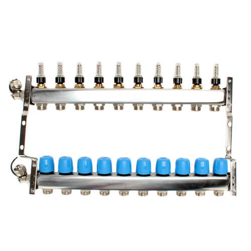 10 Loop 1-1/4" Stainless Steel Manifold w/ Flowmeter & Ball Valve (Fully Assembled)