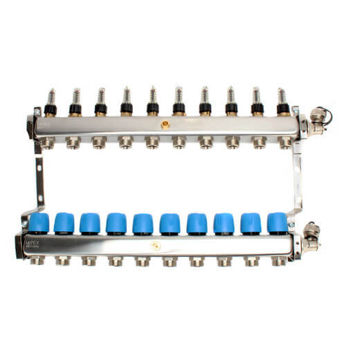 11 Loop 1-1/4" Stainless Steel Manifold w/ Flowmeter & Ball Valve (Fully Assembled)