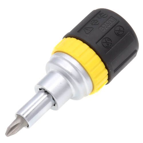 6-in-1 Ratcheting Screwdriver, Stubby, Ph, Sl, Nut Bits
