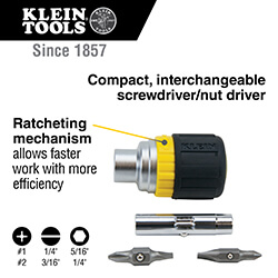 6-in-1 Ratcheting Screwdriver, Stubby, Ph, Sl, Nut Bits 6 6-in-1 Ratcheting Screwdriver, Stubby, Ph, Sl, Nut Bits