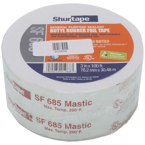 SF 685 ShurMASTIC Silver Printed Mastic Foil Tape (3" x 100')