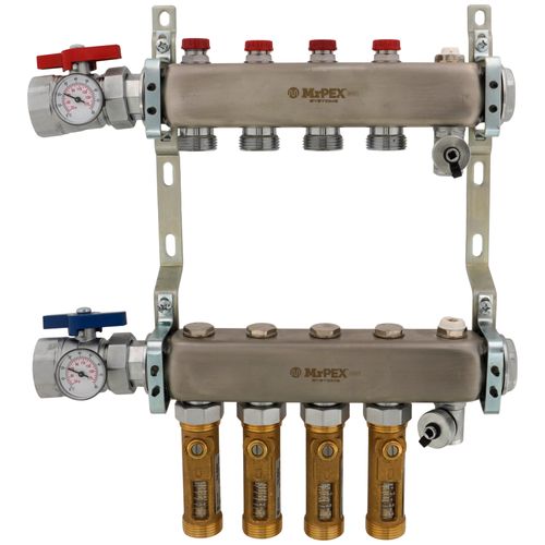 4 Loop 1-1/2" Stainless Steel Manifold w/ Flowmeter & Ball Valve (Fully Assembled)